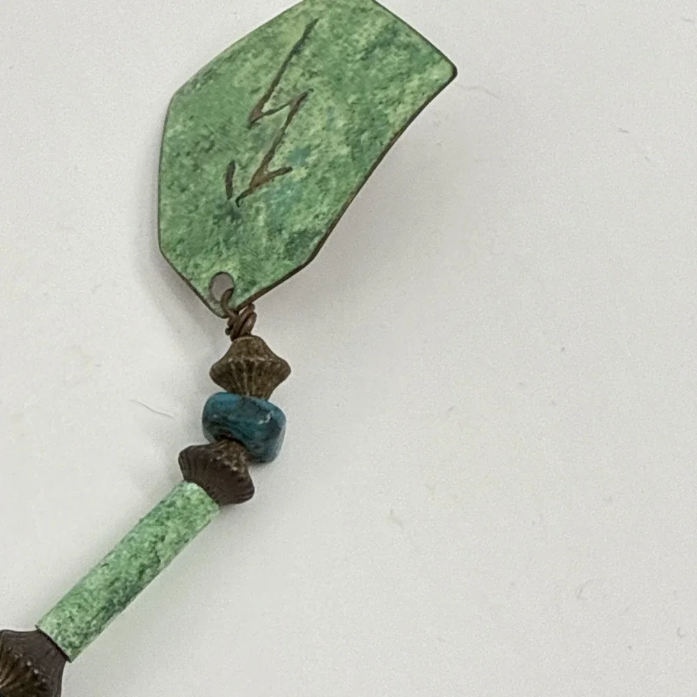 Vtg Native American Kokopelli‎ Brooch Pin Pendant Turquoise Copper? 5